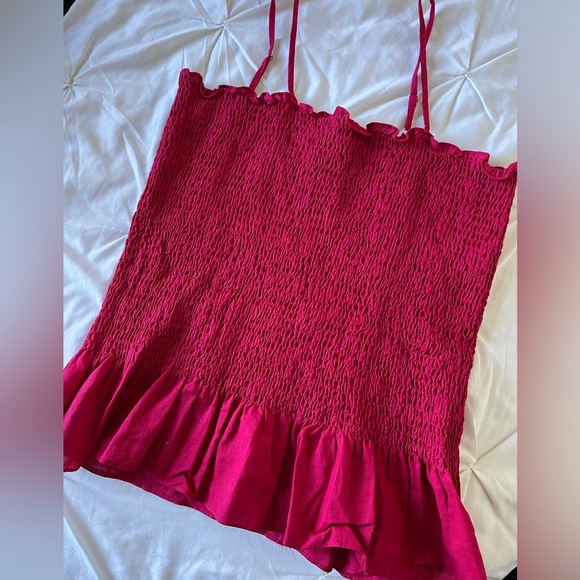 Maeve by Anthropologie Raspberry Pink Smocked Peplum Tank Top Blouse SIZE LARGE - Picture 6 of 8